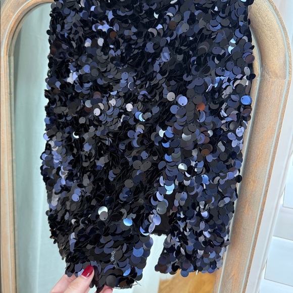 Navy Blue Sequin Mini Skirt with Slit - Picture 3 of 6